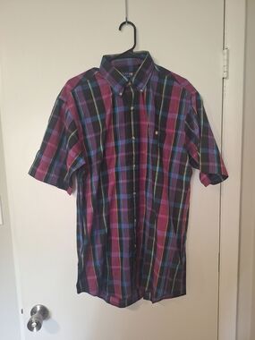 Mark Alexander Short-Sleeve Plaid Button-Down Purple/Blue Shirt Size M